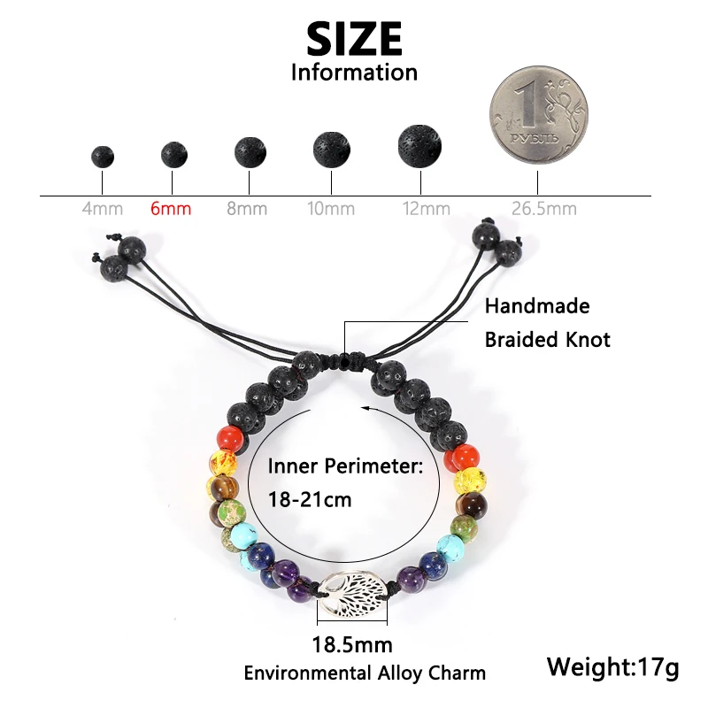 Женские и мужские природного вулканического камня бусины 7 браслеты чакры