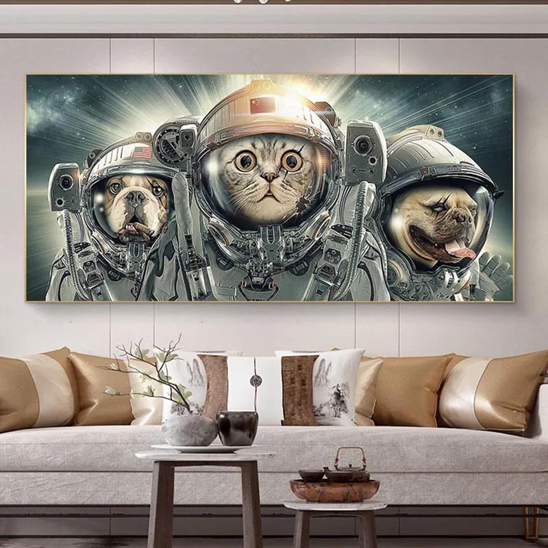 

Home Decor Astronaut cat Space Oil Painting Canvas Wall Pictures for Living Room Posters and Prints Home Decor