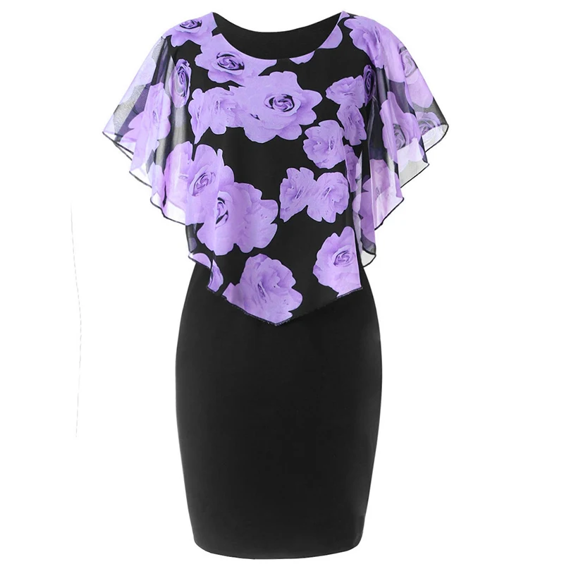 Женское летнее платье-футляр размера плюс шифоновое винтажное облегающее