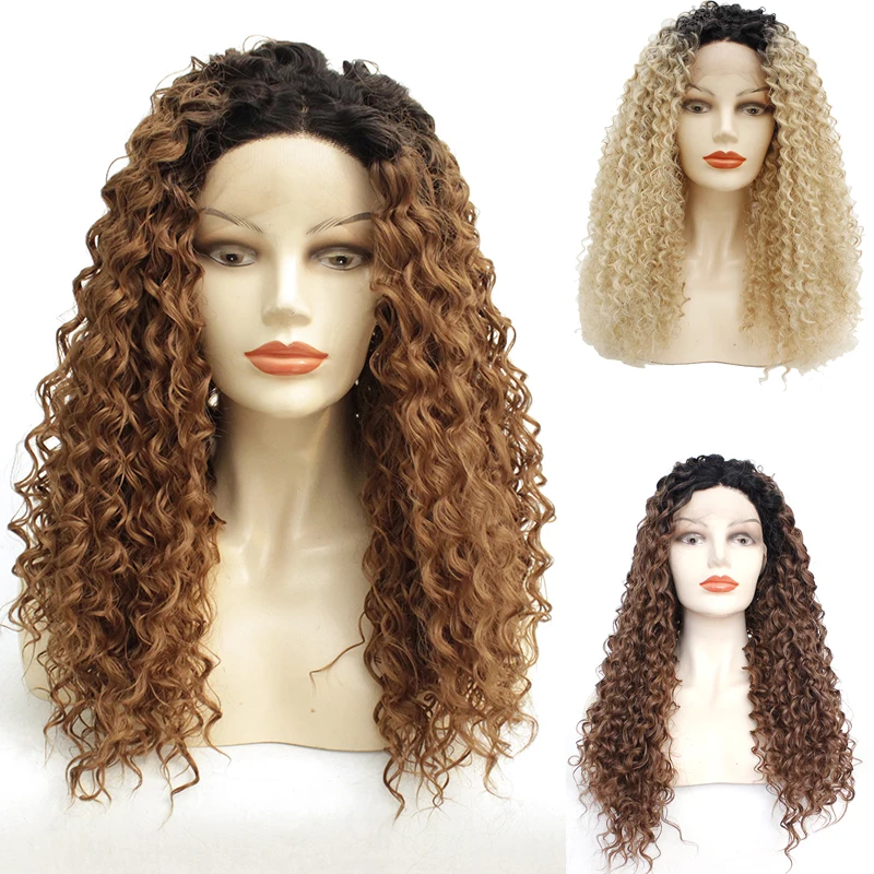 

Black to Brown/Blonde 1B/6#/613 Afro Kinky curly 150 Density Cosplay Part Wigs Glueless Synthetic Lace Front Wig for Black Women