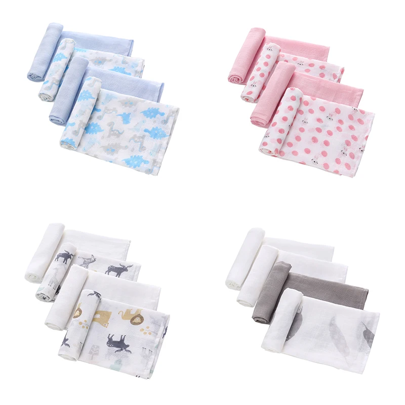 Caja de muselina de algodón para recién nacidos, paños de pañales reutilizables Premium lavables cuadrados, toallitas de tela de baño, manta de toalla para bebés, niños y niñas, 4 unids/caja