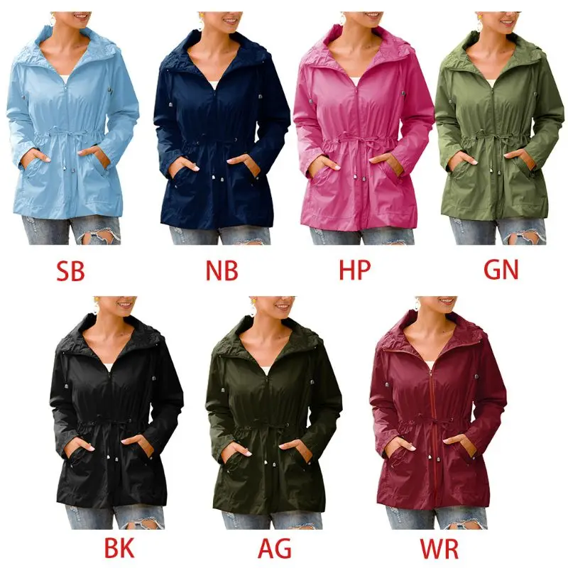 Куртка женская Водонепроницаемая с капюшоном длинный рукав шнурок на молнии