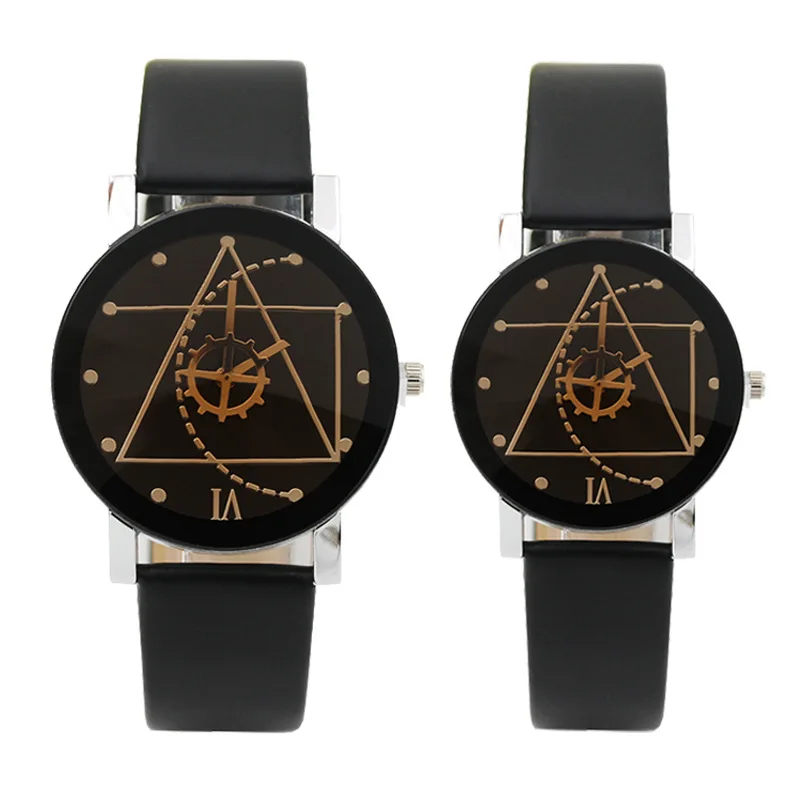 Модные круглые парные часы, горячая распродажа, черные и белые коричневые часы с кожаным циферблатом, мужские и женские студенческие часы