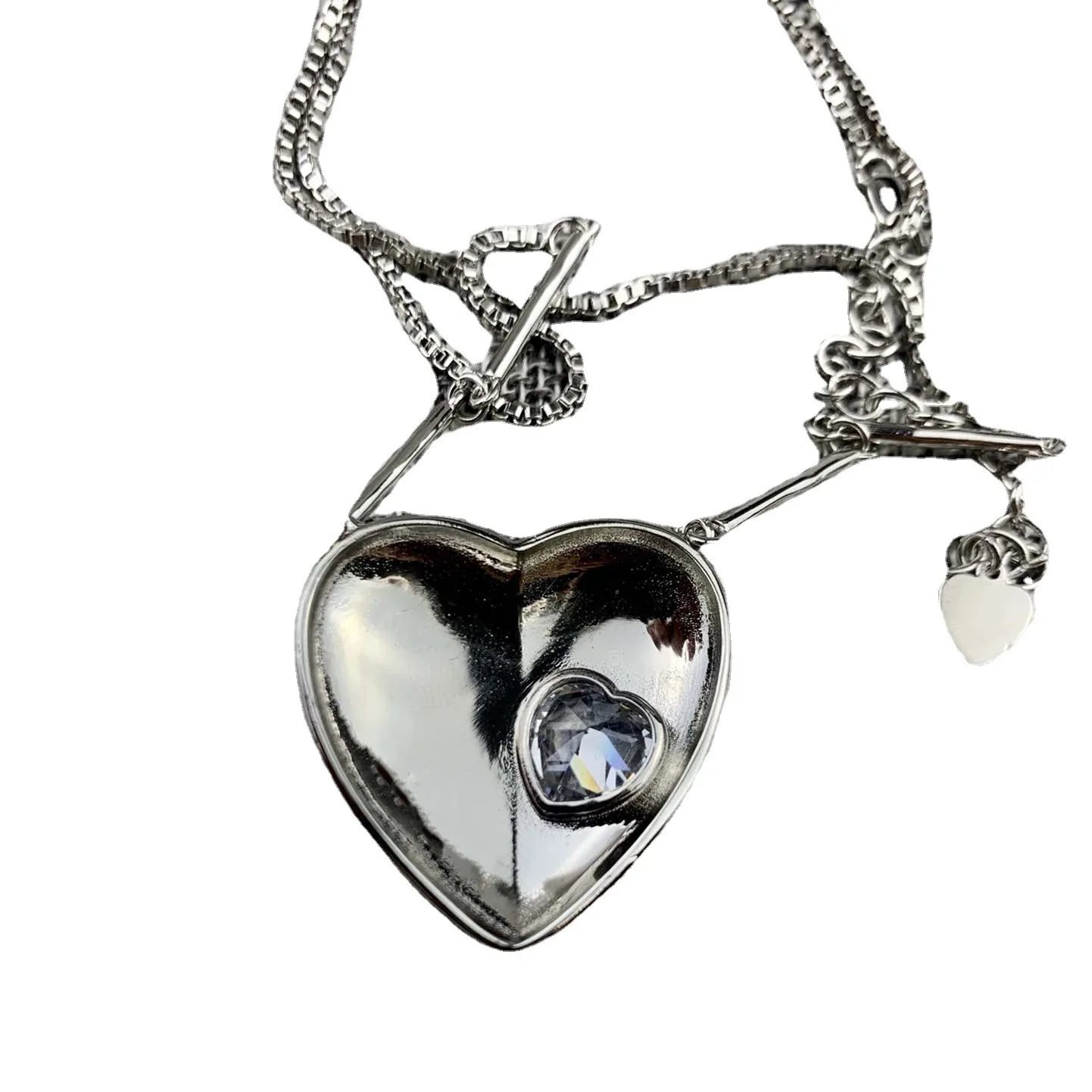 

2021 New Korean Fashion Silver Plated Love Heart Pendant Necklace for Women Simple Personality