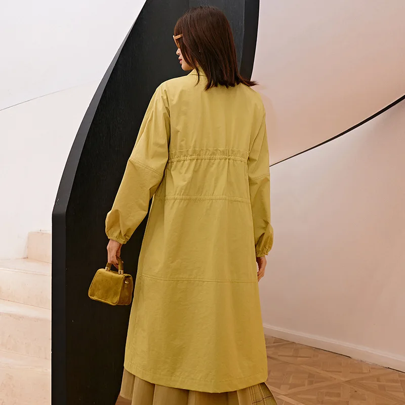 LANMREM может отправить темперамент свободный желтый лацкане длинный ветровка для