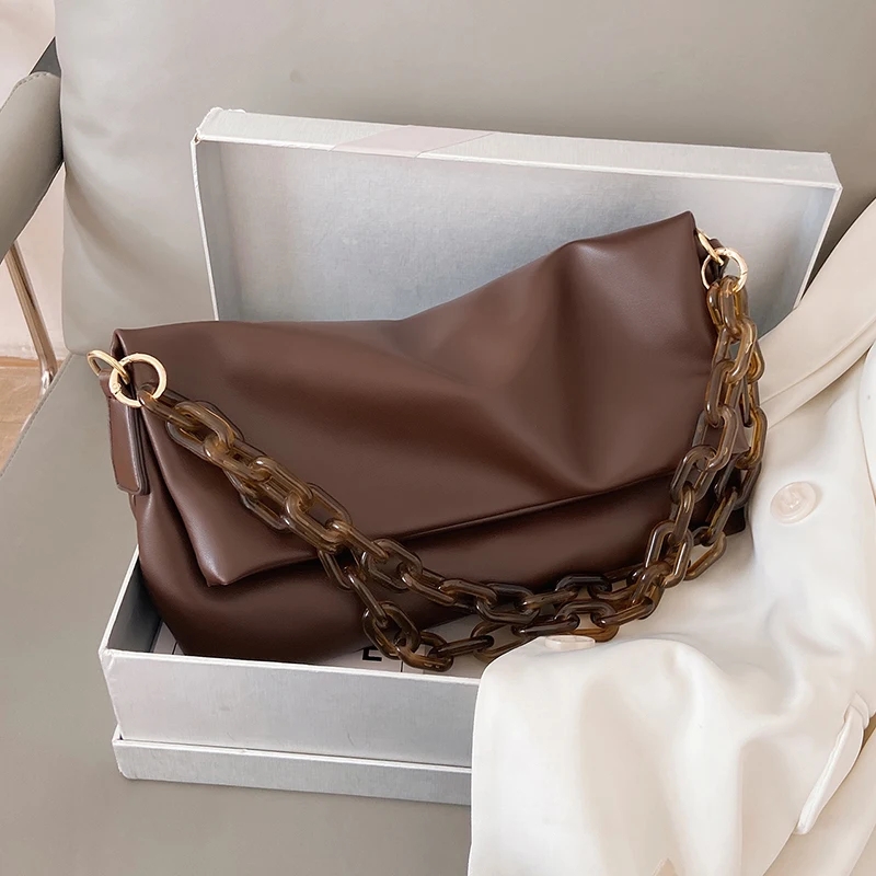 

Thick Chain PU Leather Shoulder Bags for Women 2021 Crossbody Handbags and Purses Female Travel Luxury Trending Cross Body