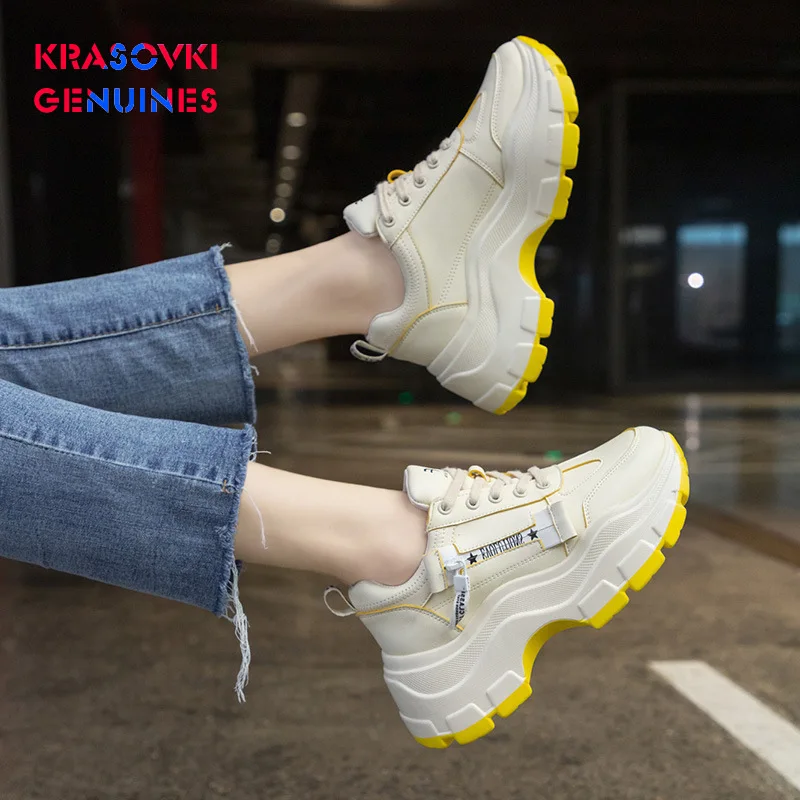Krasovki/женские кроссовки из натуральной кожи на платформе Высококачественная