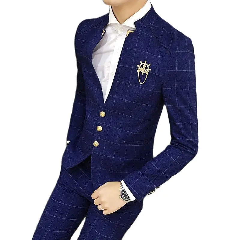 

Fashion High-End Men Blazers Coats Classic Business Wedding Grooms Dress Jackets Black Navy Blue Casual Tops