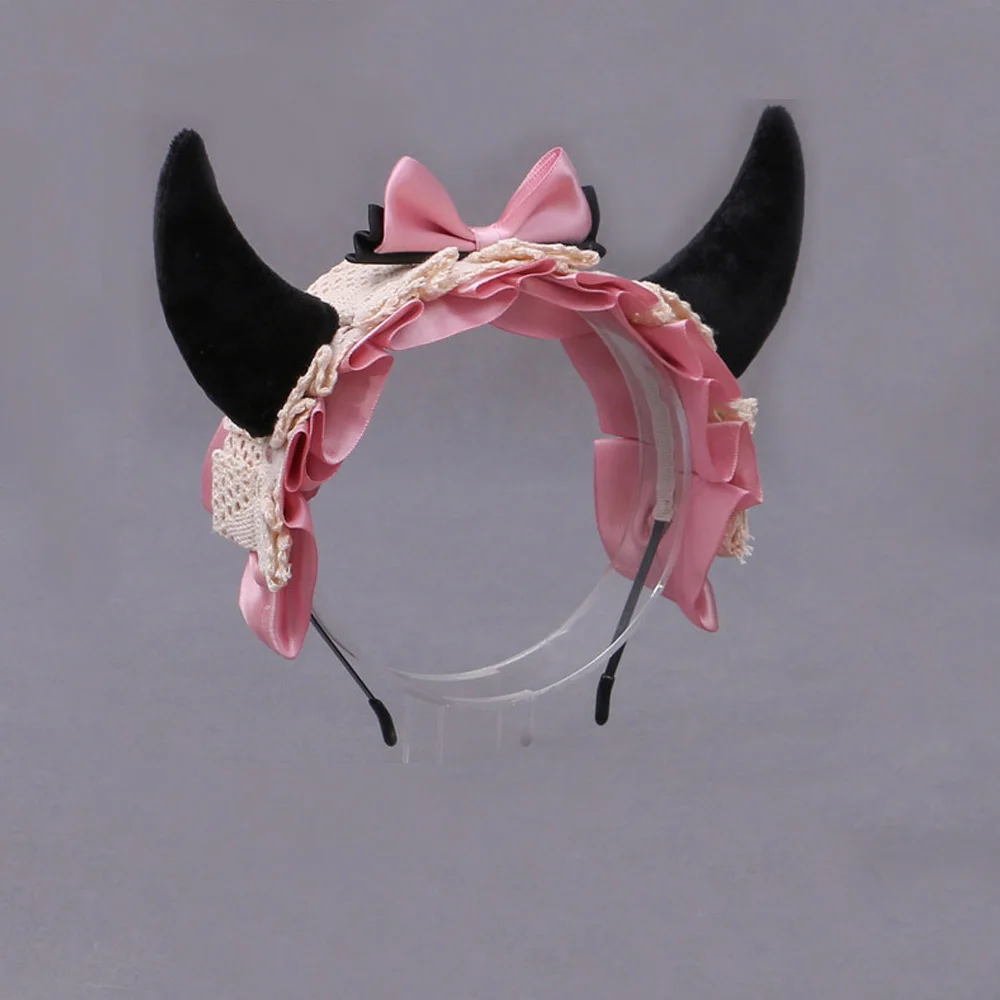 

Женская кружевная лента с дьявольскими рожками, головной убор для девушек, повязка на голову в Стиле Лолита, аниме, костюм для косплея, Рождество