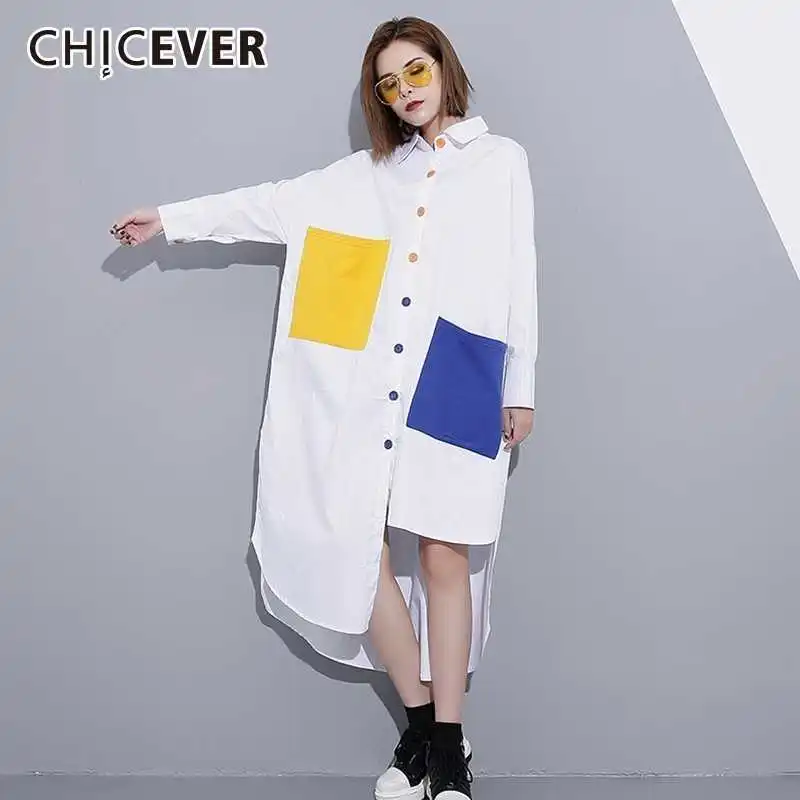 CHICEVER хит цвета блузки женские рубашки Топы лацканы с длинным рукавом однобортный