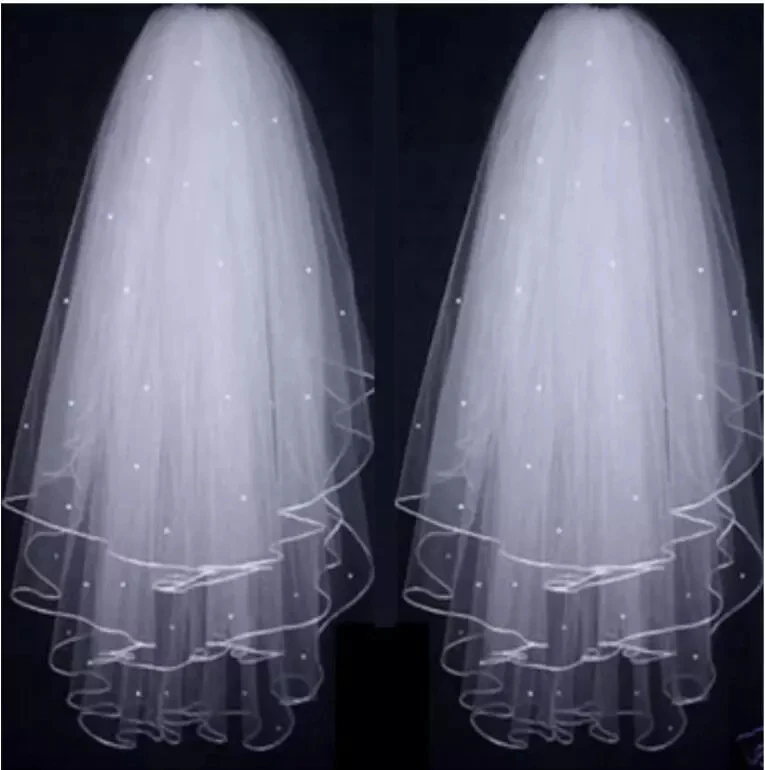 

Short Pearls Wedding Veils Tulle 3T Bridal Veil Elegant Bridal Veil Wedding Accessories Cheap Bridal Party Veils With Comb