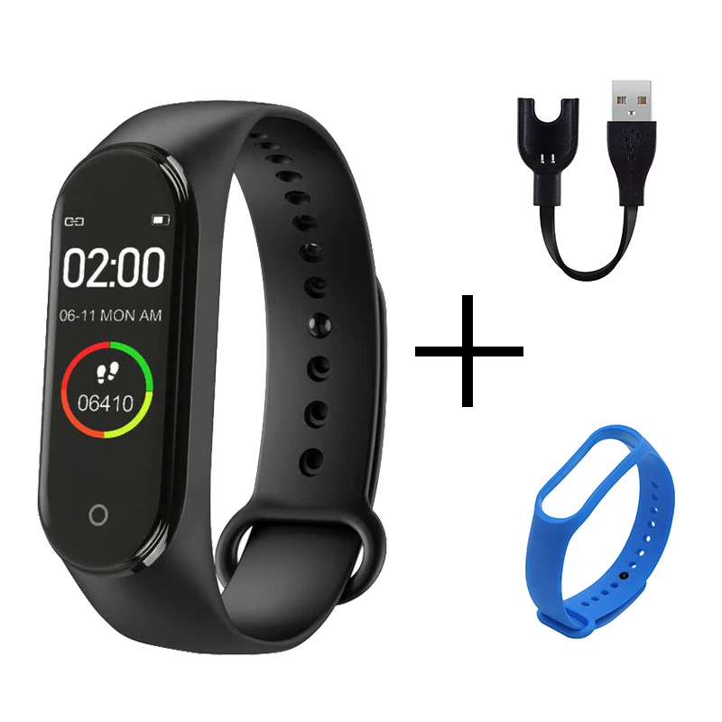 Трендовые часы с датой умные часы M4 Smartband фитнес-трекер умные часы кровяное давление пульсометр Интеллектуальный водонепроницаемый - Цвет: black Royal blue