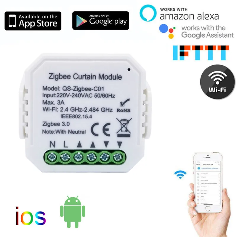 

WiFi Smart Curtain Switch Module Roller Blinds Shutter Motor By Smart Life Tuya APP Remote Control Work With Alexa Google Home