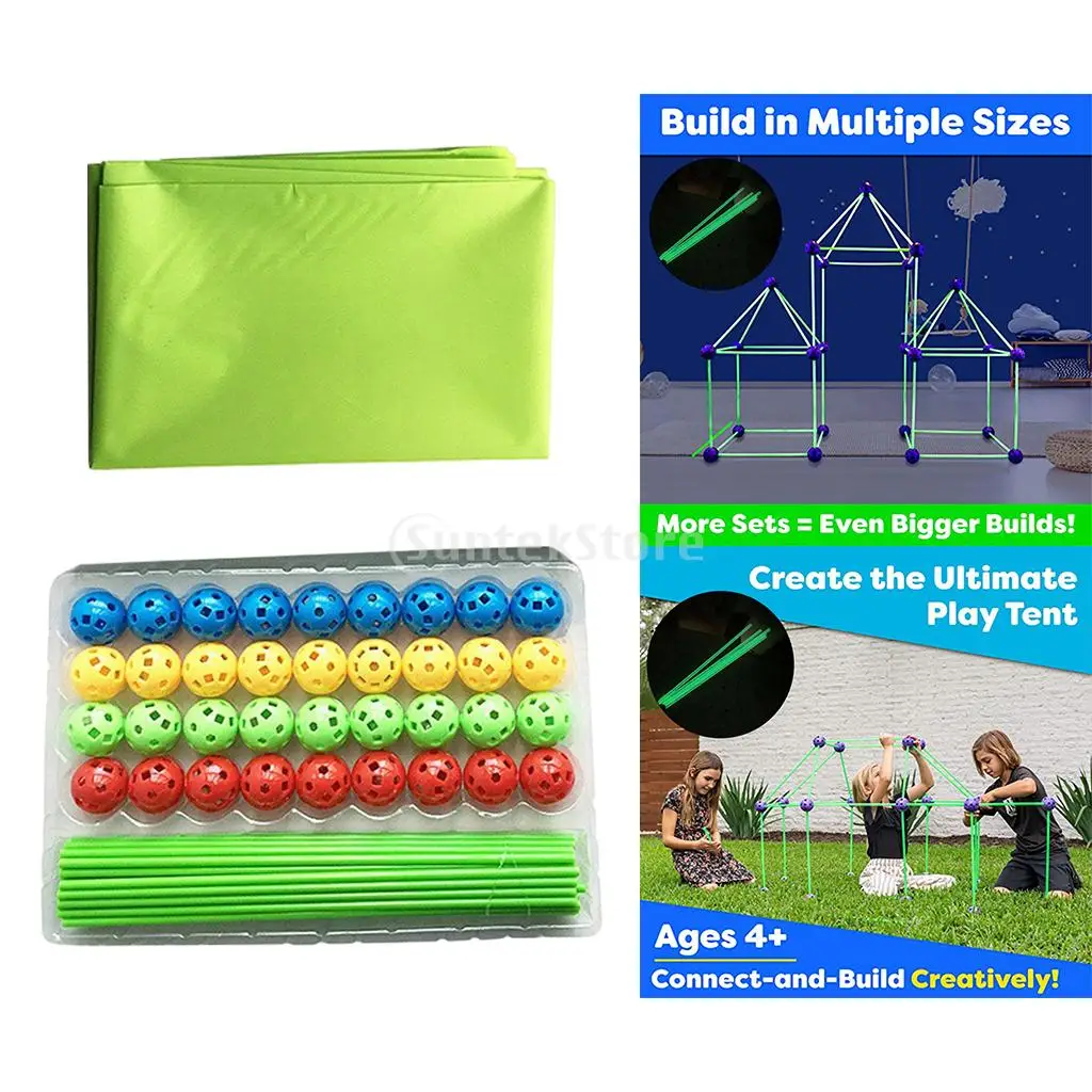 

Kids Construction Fort Building Kit Glow in The Dark Stem Builder Creating Tent Toddler Fortress Toys Set Activities for 6-8 Kid