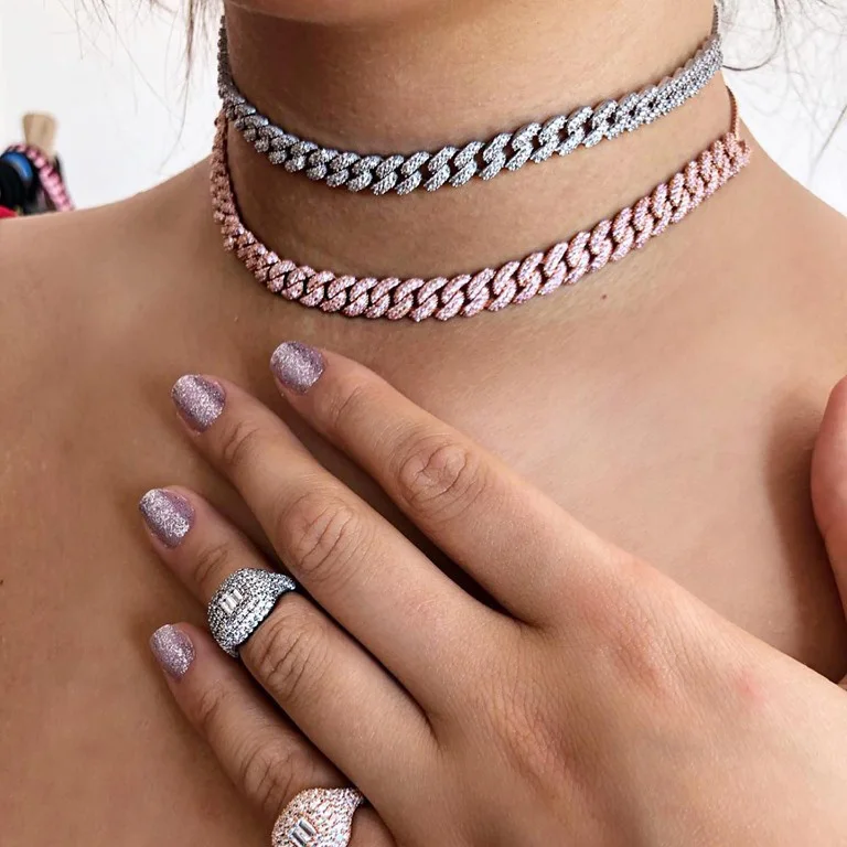 Высокое качество iced out hiphip bling широкий кандалин в Майями кубинское звено цепочка на шею для мужчин и женщин Рок CZ Отрегулируйте скольжение крутая цепочка-чокер