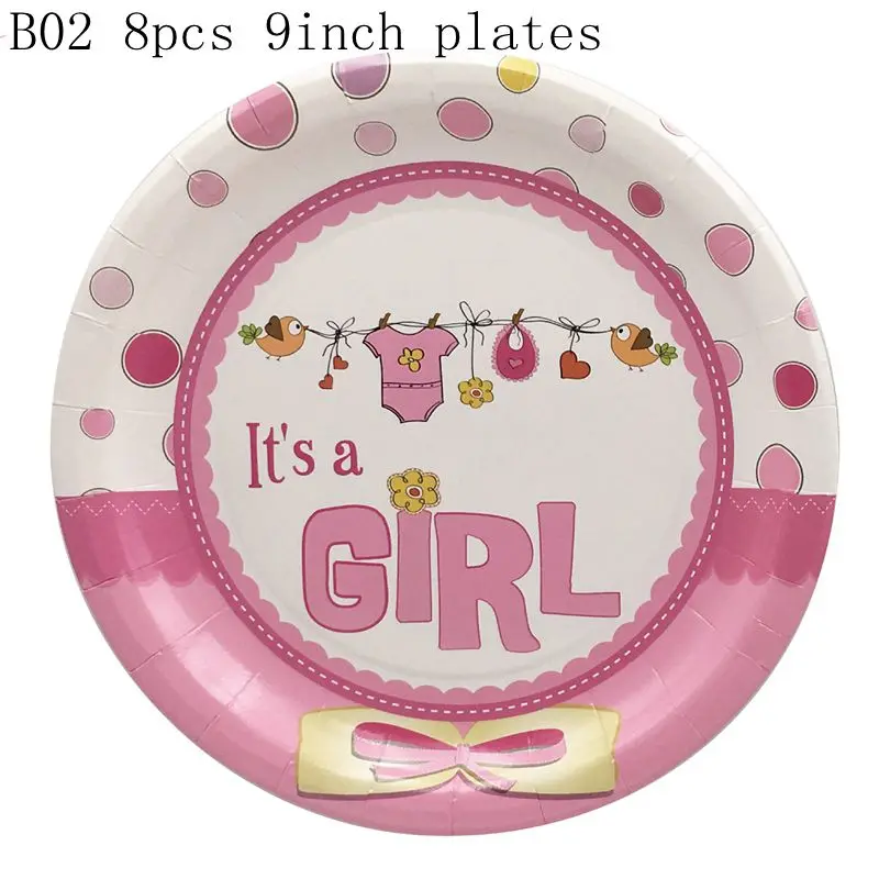 B02 8pcs 9inch plate Одноразовая посуда для мальчиков или девочек, кружки, тарелки, салфетки, скатерть, гирлянда для вечеринки в честь рождения - Цвет: B02 8pcs 9inch plate