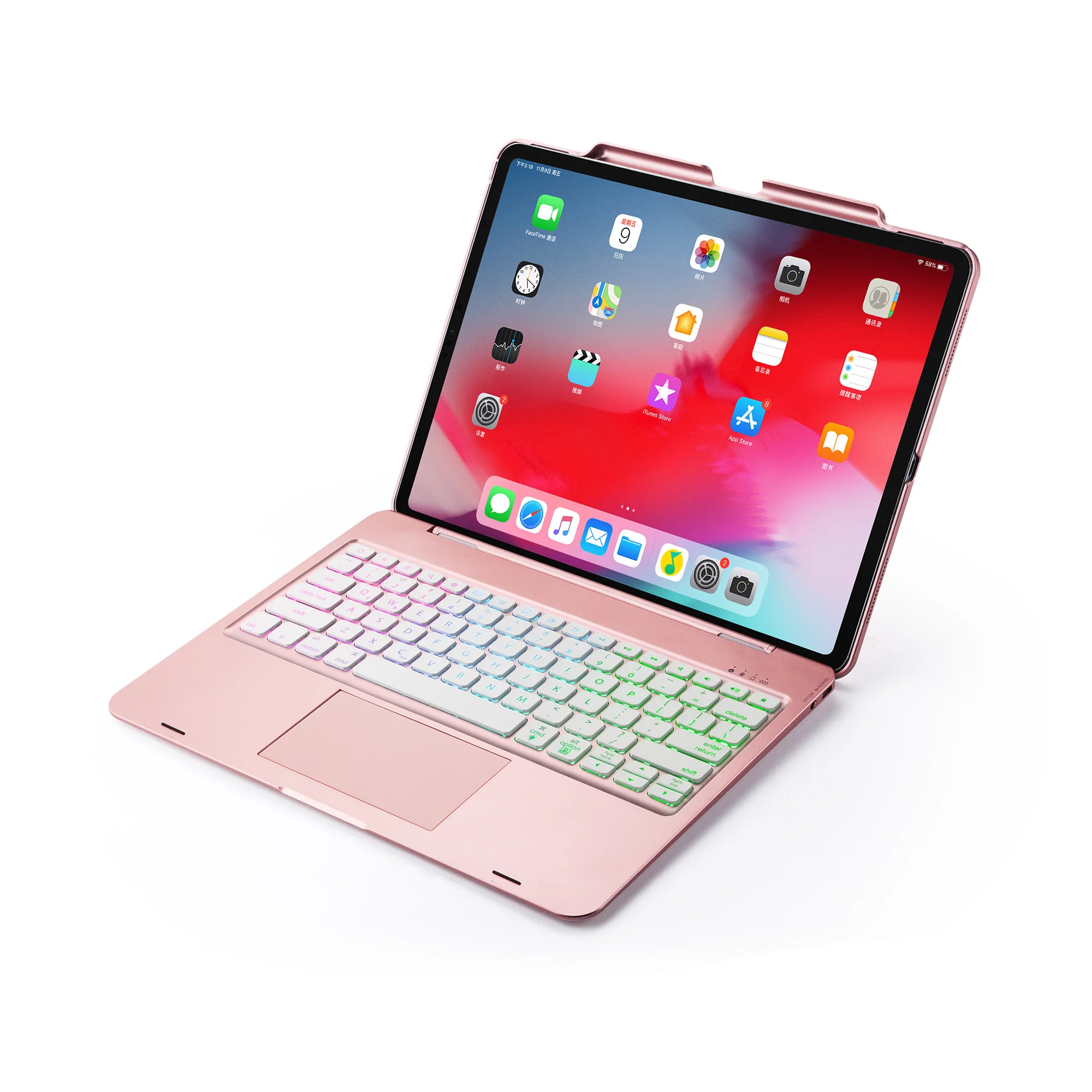 Rose Witsp@ d мышь сенсорная bluetooth клавиатура для iPad 10,", Премиум Пластиковый Чехол, 7 цветов с подсветкой, интеллектуальное включение/выключение - Цвет: Rose