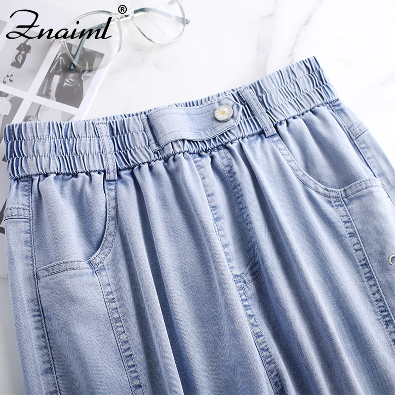 

Znaiml Korean Harem Pants Elastic Waist Jeans Woman Boyfriends Jeans Short Femme Summer Ultra Thin Denim Pants Vaqueros Mujer