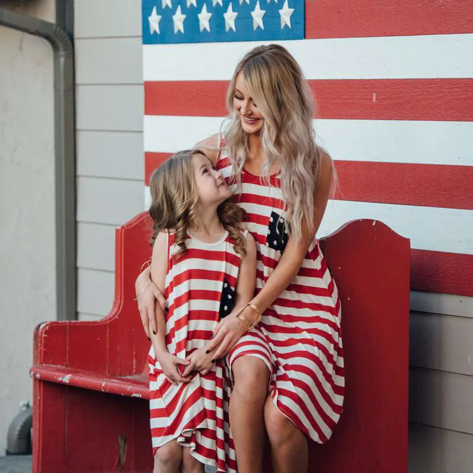 

Mom and Daughter Matching Clothes Girl Fashion Dress Striped Sleeveless Dress Family Outfit Matching Clothes for Women 2020