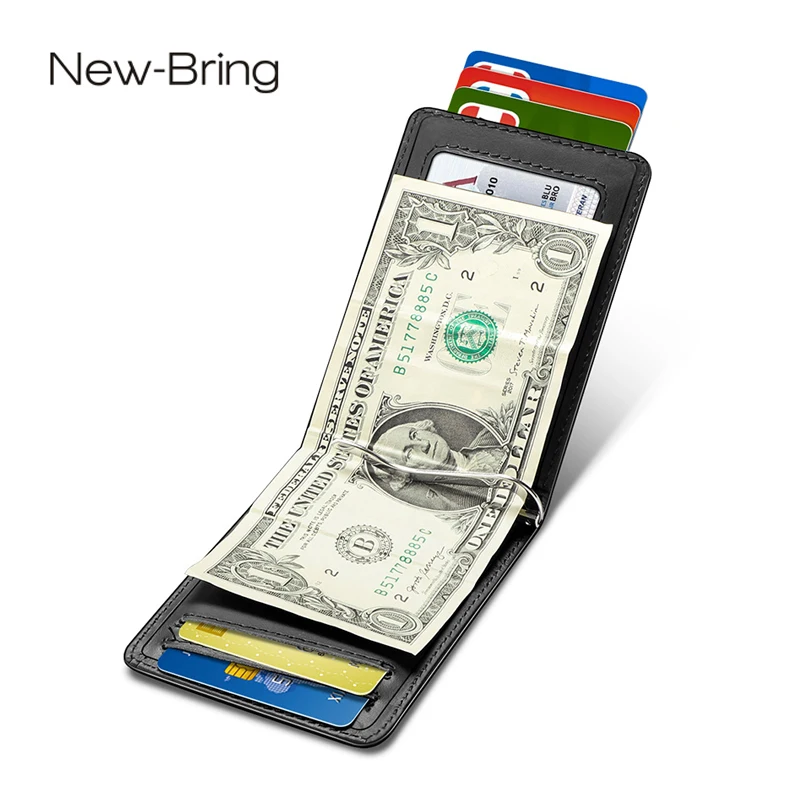 Чехол для карт NewBring черный кошелек из воловьей кожи зажим денег RFID водительское