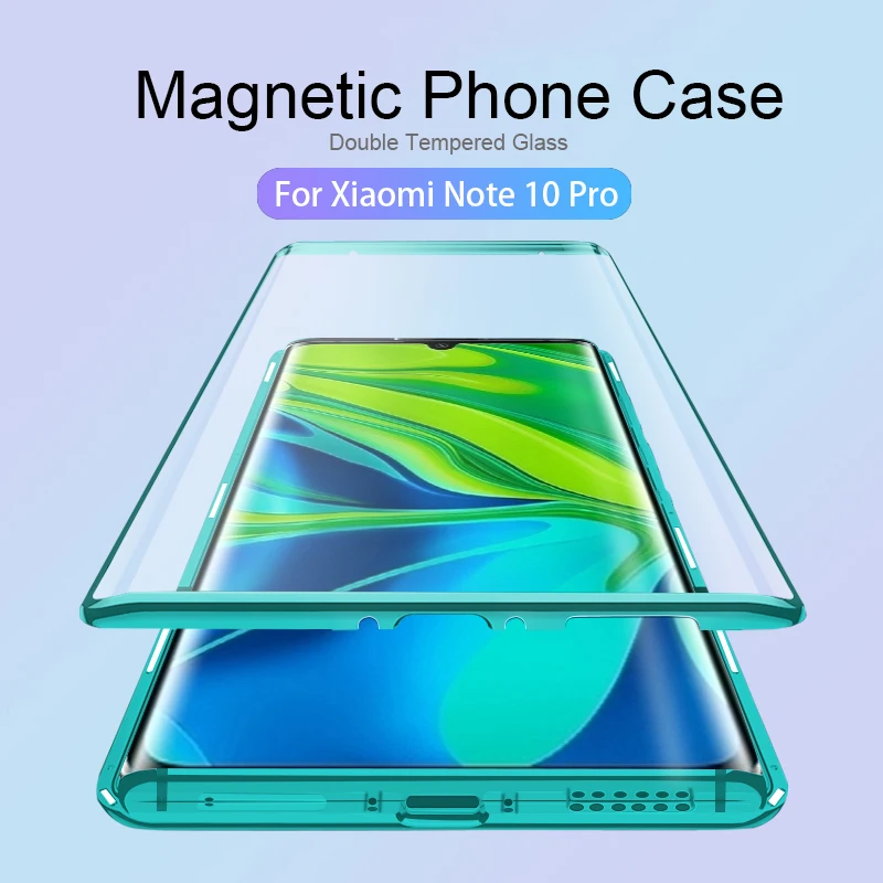 Магнитный чехол для Xiaomi mi note 10 pro с двойным стеклом 360 полный защитный CC9 Pro Filp