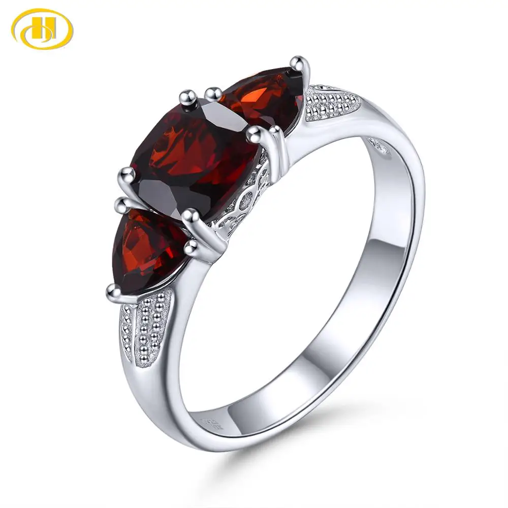 Hutang Mozambique Garnet 925 Silver Ring Natural Red Gemstone Solid 925 Sterling Silver Vintage Rings Fine Elegant Jewelry