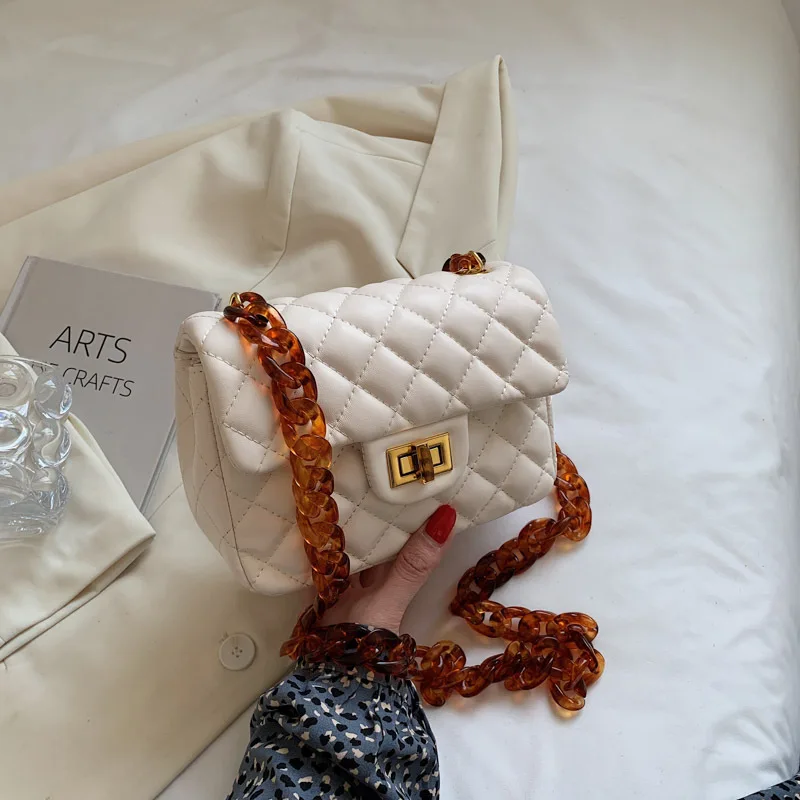 

Lingge Embroidery Thread Small Bag 2021 New Bag Female Autumn All-match Acrylic Chain Messenger Bag Fashion Small Square Bag