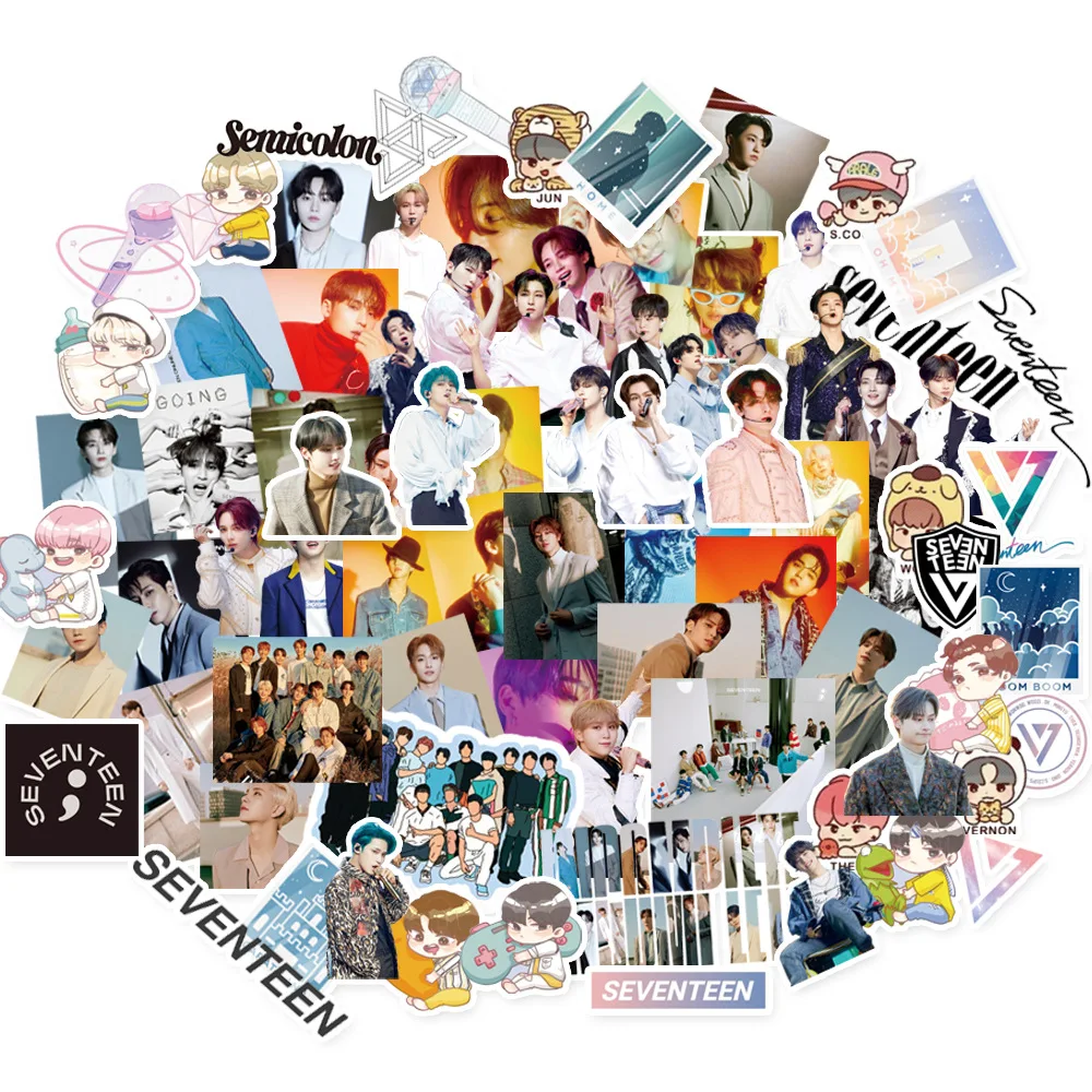 K-pop سبعة عشر ألبوم ملصقات شخصية الكرتون موضة لطيف Kpop 17 ملصق 85 قطعة/المجموعة حقيبة ملصقات الكمبيوتر