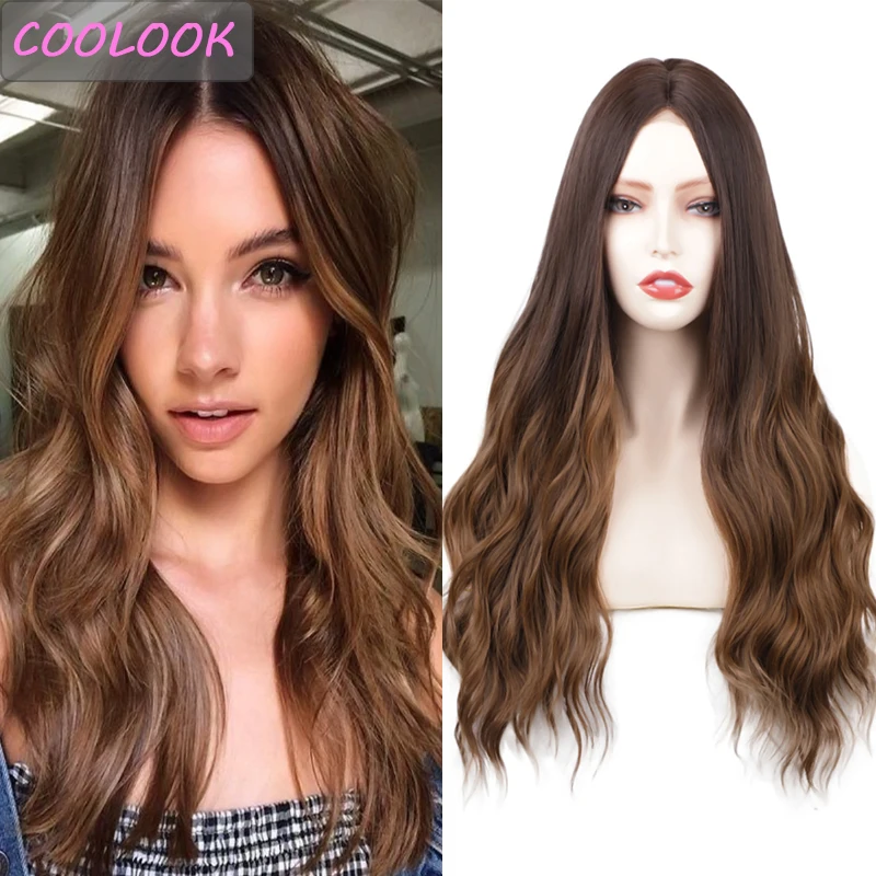 

Ombre Brown Wavy Lace Wig 22'' Long Body Wave Lace Front Wigs for Women Synthetic Fibre False Hair Natural Wave Hair Wig Cosplay