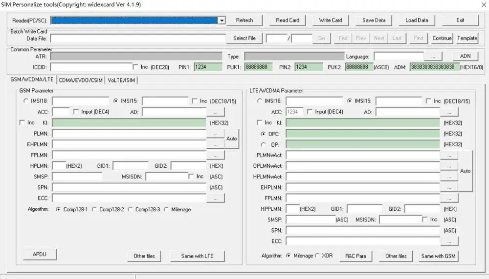 Программное обеспечение OYEITIMES для SIM-карт COM128/XOR/Milenage 2G/3G/4G/5G версия 5G пустая