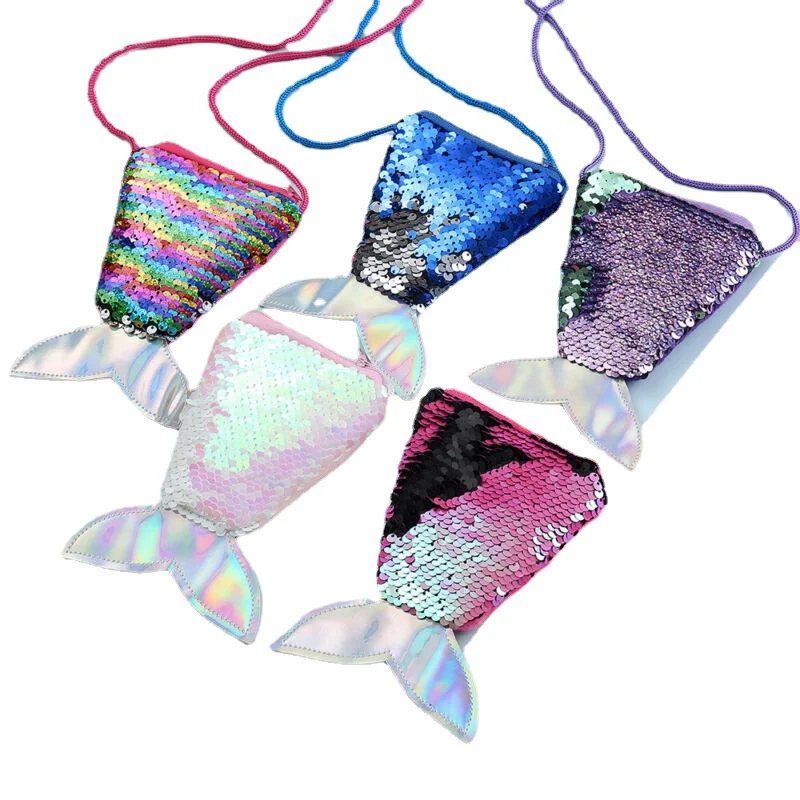 

New Girls Kids Children Mermaid Tail Crossbody Bags Coin Purse Wallet Card Zipper Holder Storage Blue Green Pink Purple Red