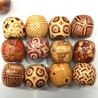 100pcs boho painted wooden beads spacer round big hole beads for jewelry making fit charm bracelet diy findings