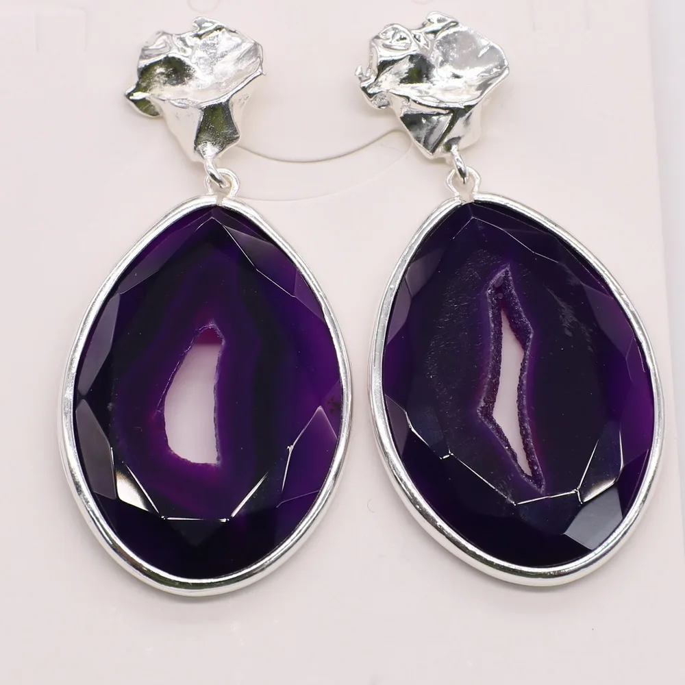 Новые модные овальные граненые серьги-гвоздики из друзы с латунным покрытием для