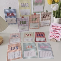 2022 ins japanese retro plaid calendar card simple style background wall sticker office desktop postcards cute decorative card