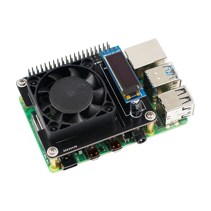 Raspberry Pi 4 مروحة تبريد ذكي تحكم في السرعة لوح تمديد RGB قبعة التبريد مع شاشة OLED لتوت العليق Pi 3B +/3B