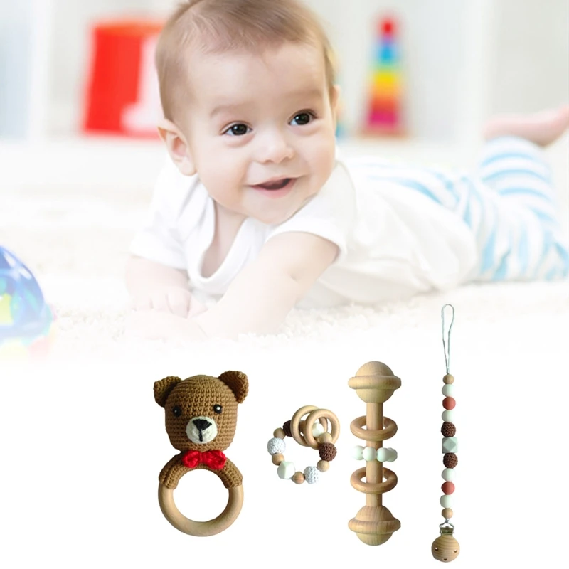 

Baby Pacifier Clip Chain Teething Bracelet Crochet Bear Soother Toy Infants Rattle Teether Newborn Dummy Holder Shower Gifts