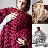 wostar fashion chunky merino wool blanket thick large yarn roving knitted blanket winter warm throw blankets sofa bed blanket