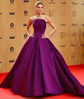gorgeous purple evening dresses long elegant off shoulder satin real celebrity dresses sexy backless vestido de festa f12018