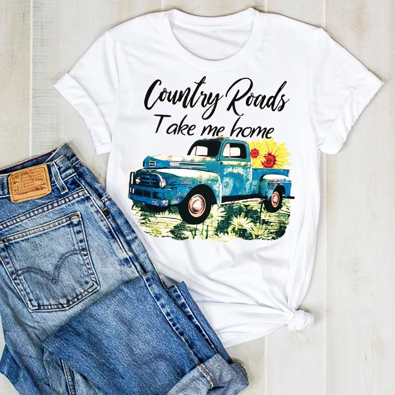 Для женщин и девушек грузовик проселочная дорога с принтом в виде подсолнухов