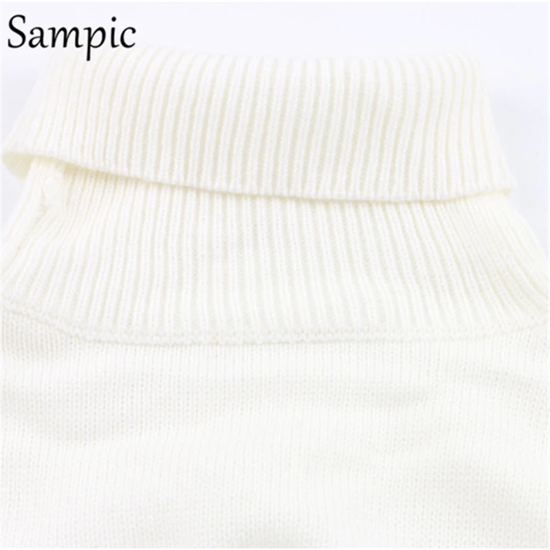 

Sampic Sexy Women Casual Knitted Pullovers Long Sleeve Jumpers Sweater Tops Turtleneck Loose White Cropped Sweater Autumn Winter