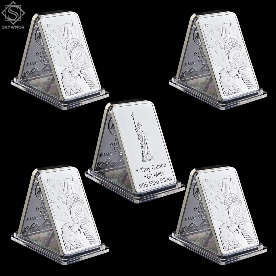 

5PCS USA Lady Statue of Liberty Collectible Medallion Toekn Eagle Bar/Coins 1 Troy Ounce 100 Mills.999 Fine Silver