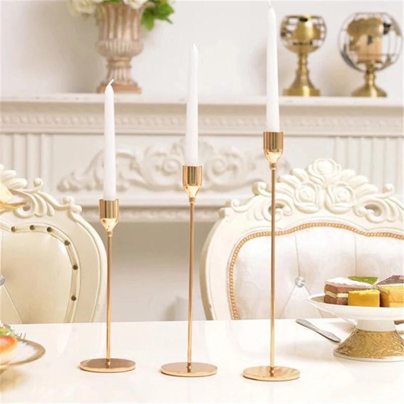 

3 Pcs/ Set European Metal Candle Holder Simple Golden Wedding DecorationBarParty