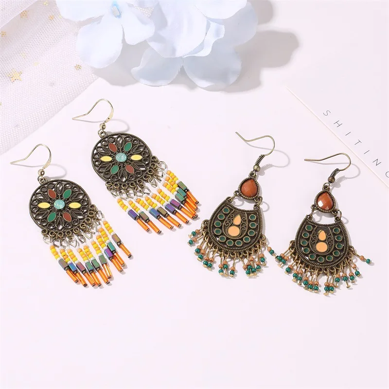 Винтажные богемные серьги для женщин этнические ювелирные изделия длинные с