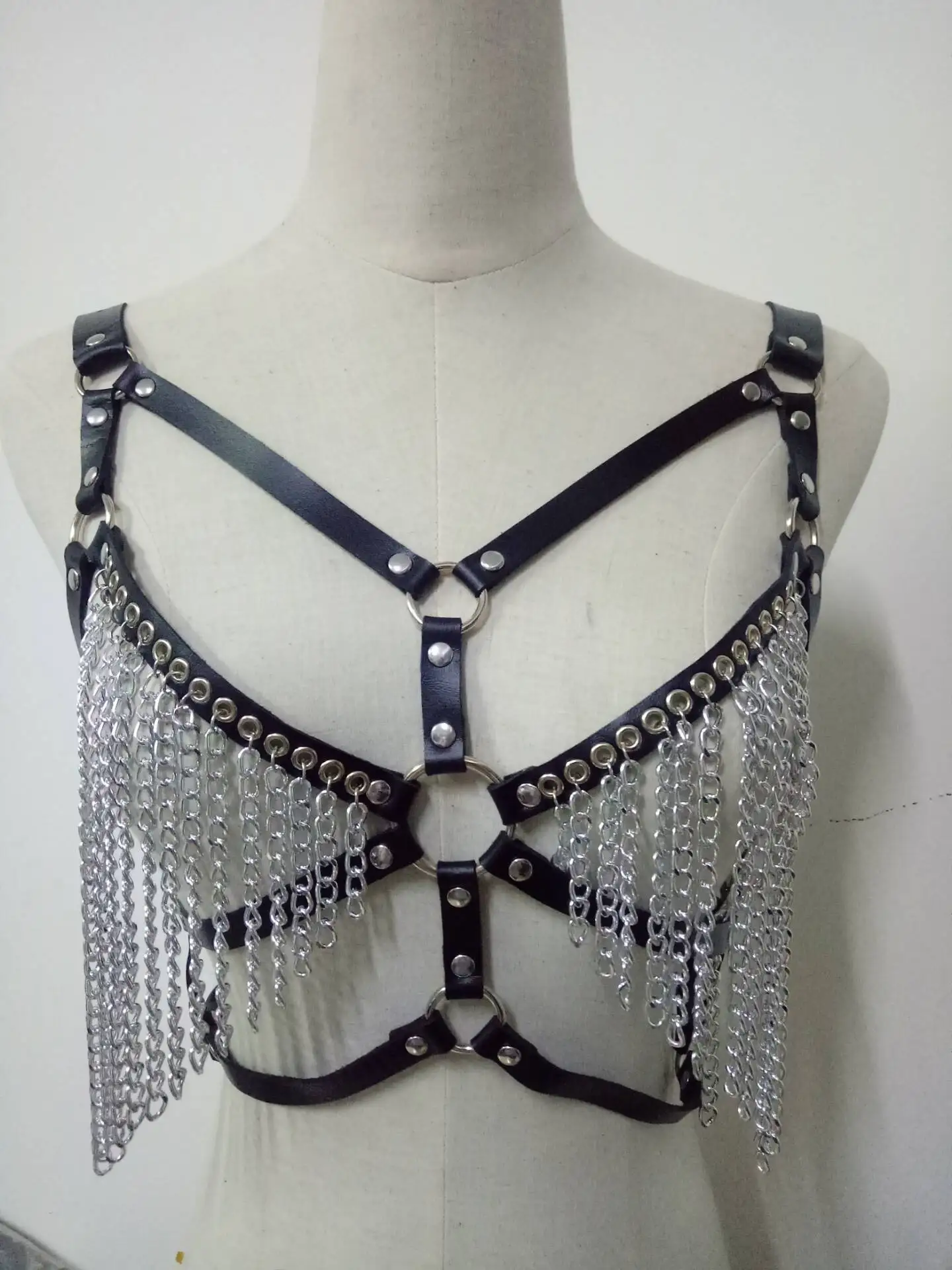Кожаная металлическая цепочка на тело БДСМ клетка для тела Готическая подвязка в
