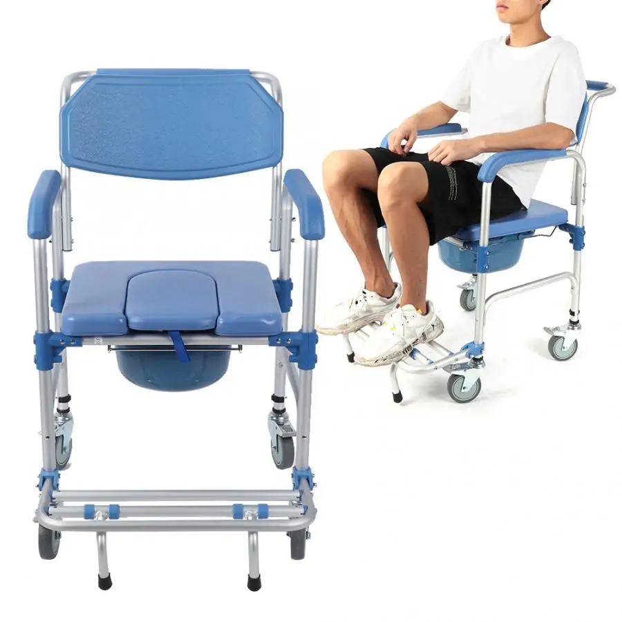 

Adjustable Height Wheelchair Mobile Non-slip Bath Chair Elderly Bath Tub Shower Wheelchair Disabled Commode Nursing Wheelchair