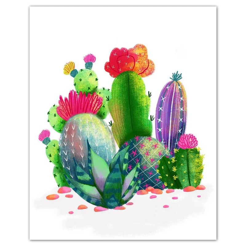 

DIY 5D Алмазная мозаика, полная круглая Алмазная картина, мультяшная цветная кактус, вышивка крестом, пейзаж, полная квадратная Алмазная вышив...