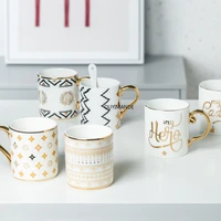 luxury gold totems mosaic geometric flamingo ceramic coffee mug coffee cup gold breakfast milk water cup couple creative gifts