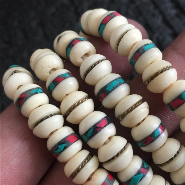 

8MM YAK BONE INLAY COPPER AND STONES 108 PRAYER BEADS TIBETAN STYLE ORIGINAL TIBET BEADS GOOD QUALITY FREE SHIPPING