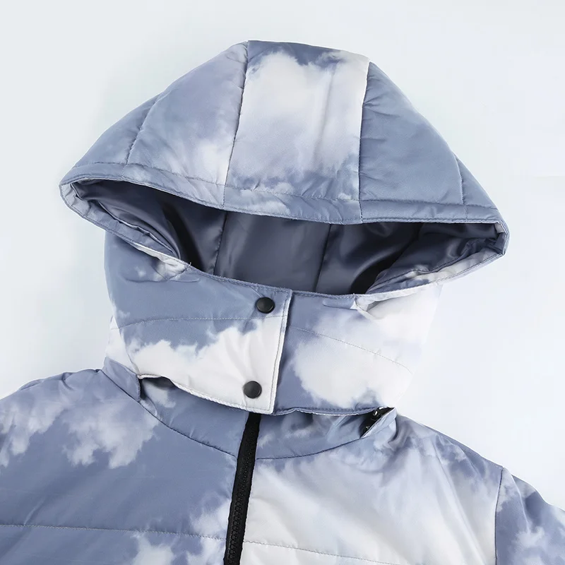 

YICIAY Zipper Warm Bubble Parka Jackets Women Turtleneck Outwears Tie Dye Print Women Puffer Coat Winter Down Hooded Overcoats