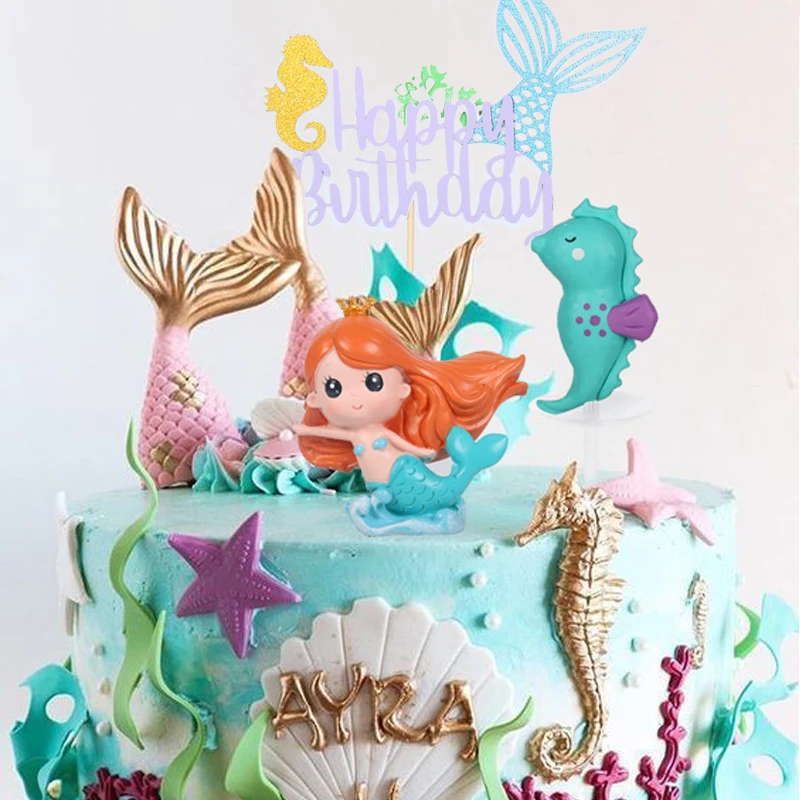 WEIGAO Little Mermaid Party Cake Toppers Happy Birthday Cake Topper Birthday Party Decorations Kids Under the Sea Party Supplies image 6